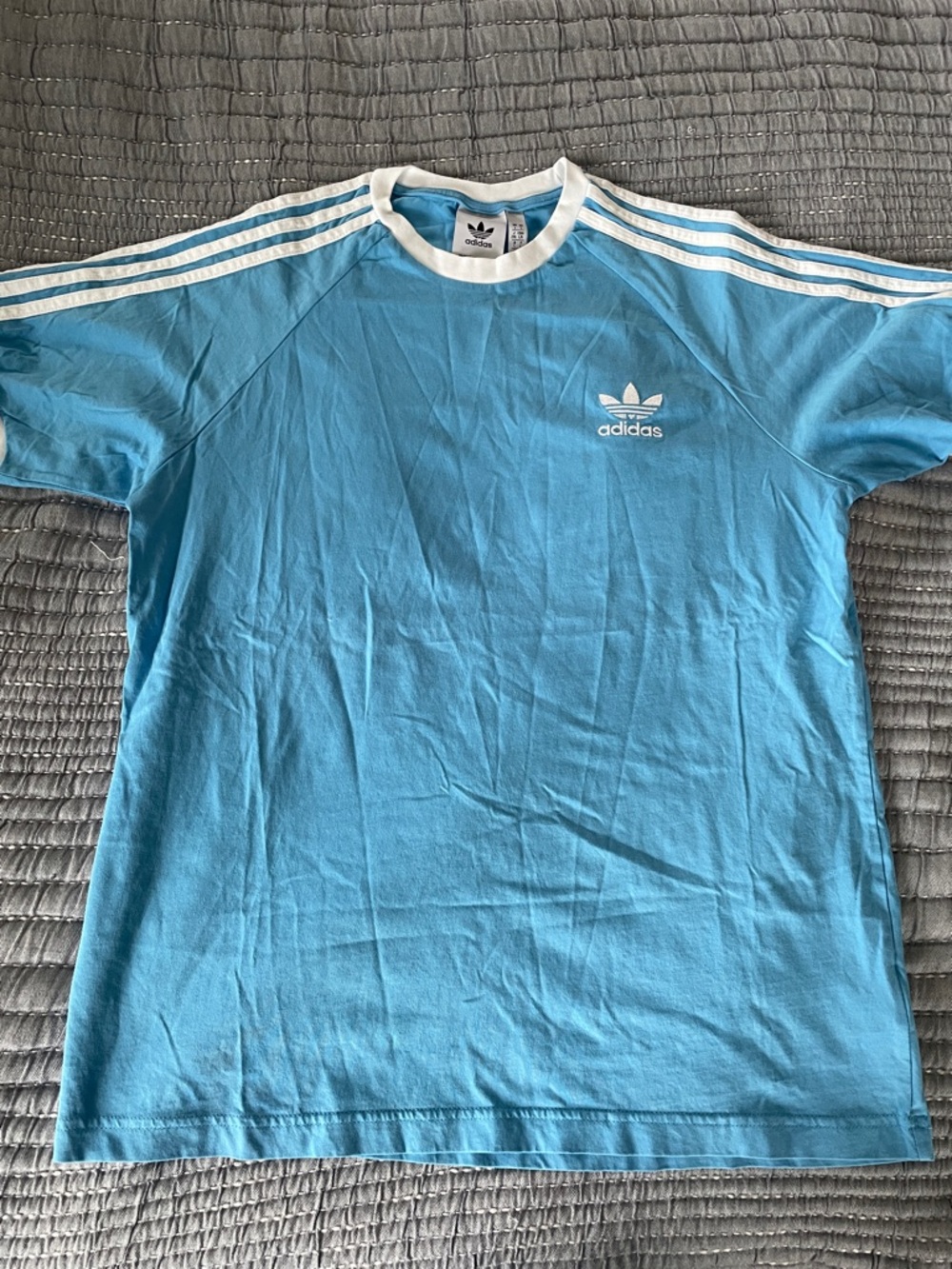 adidas Light Blue Trefoil Raglan Tee with White Trim